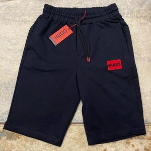 NWT Men's Small Hugo Boss Diz222 Logo Patch Regular Fit Drawstring Shorts Navy